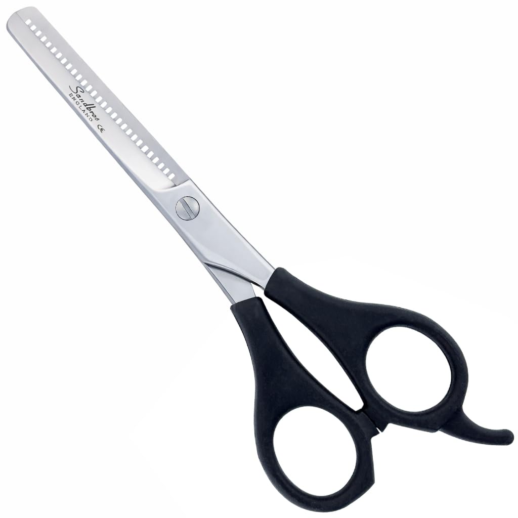 Sandbros England Thinning Scissors For Dogs And Cats, Single-Sided (Tbs), 16Cm, Stainless Steel With Plastic Handle And Non-Slip Rubber Grip