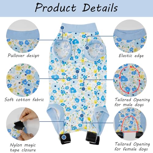 Image of Dog Surgery Recovery Suit Spay Recovery Onesie for Female Male Dogs | Soft,Breathable,Anti-Licking,Post-Op,Surgical Suit,for Abdominal Wounds,Alternative to E-Collar Cone,for Small Pets Blue XS