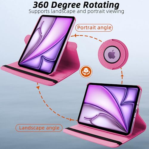 Image of TGK 360 Degree Rotating Flip Cover Case for iPad Air 11 Inch M4 /M3 /M2 2026 /2025 /2024 & Air 5th Gen 2022 /iPad Air 4th Gen 2020 10.9 Inch (Hot Pink)