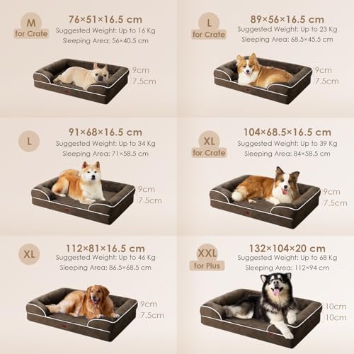 EHEYCIGA Orthopädisches Hundebett Grosse Hunde, 112x81cm, Memory Foam Hundekorb XL, Waschbar Hundesofa Wasserdicht rutschfest, Hundecouch mit Hohem Rand, Braun