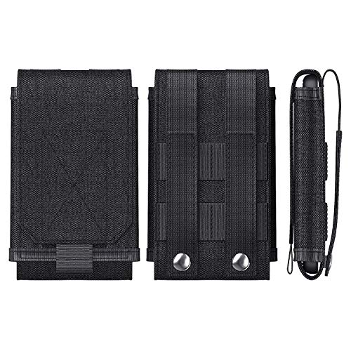Bomea Army Molle Bag for Mobile Phone – Large Size Cell Phone Belt Holder Pouch Holster Cover Case for Large Screen Cellphone with Otterbox Battery or Other Thick Case on Black
