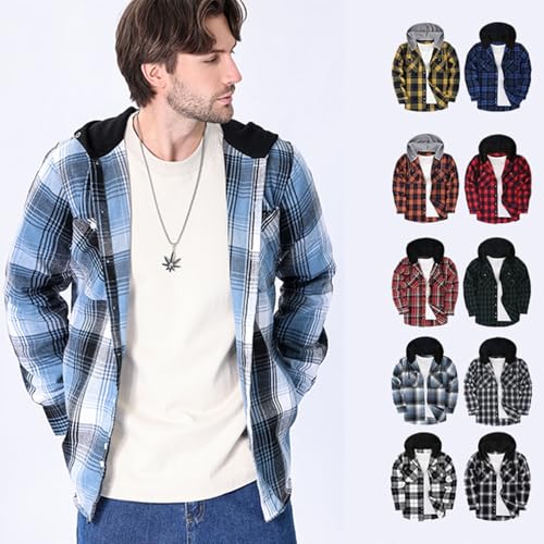 Button Down Plaid Shirts Men Casual Long Sleeve Preppy School Hoodies Fall Fashion Hoodies for Men Lightweight2