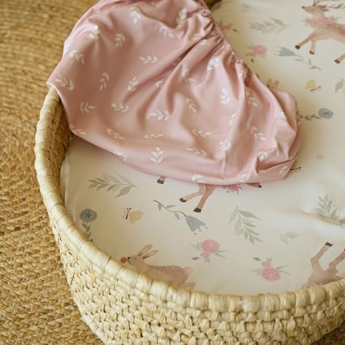 Image of Gllquen Baby Bassinet Sheets 2-Pack for Baby Girl Boy Pink Deer