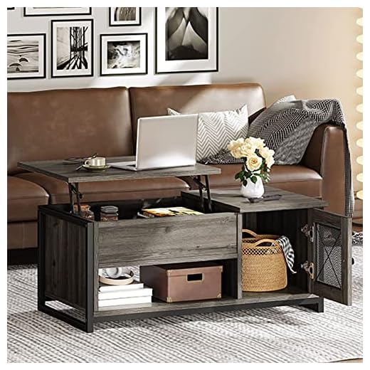 YITAHOME Lift Top Coffee Table with Storage, Double Doors Mid-Century Cocktail Table with Hidden Compartment Storage Cupboard, Wood Tea Center Table Living Room Table for Home Office, Grey