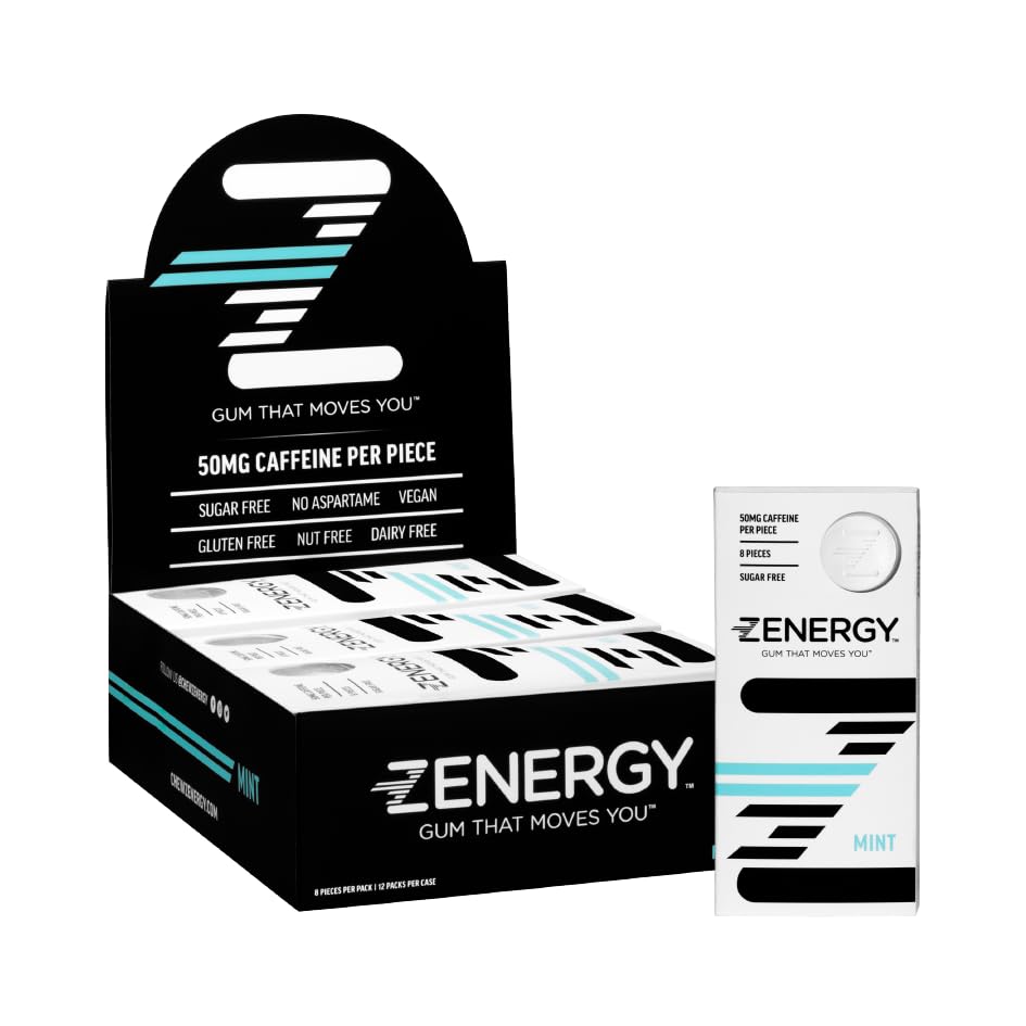 Image of ZENERGY Energy Gum - Mint Flavor 50mg Caffeine Gum, 12 Pack(96 Count)