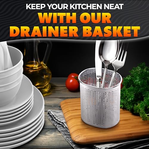 Image of Chopstick Dishwasher Basket 3.5x2.7x3.9 inch - Stainless Steel Chopstick Holder for Dishwasher with Hooks, Oval Design Rust-Resistant Perforated Utensil Caddy for Straws, Teaspoons & Small Kitchen Tools