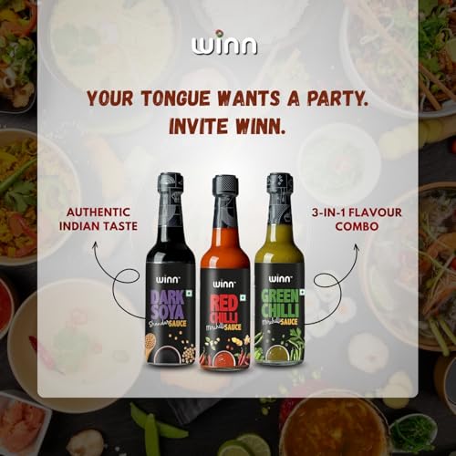 Image of Winn Sauce Trio Pack - Red Chilli 200g, Green Chilli 200g & Dark Soya 220g | Bold Asian Flavours - Spicy, Tangy & Umami| Paste | Clear Ingredients | No MSG or Trans Fats