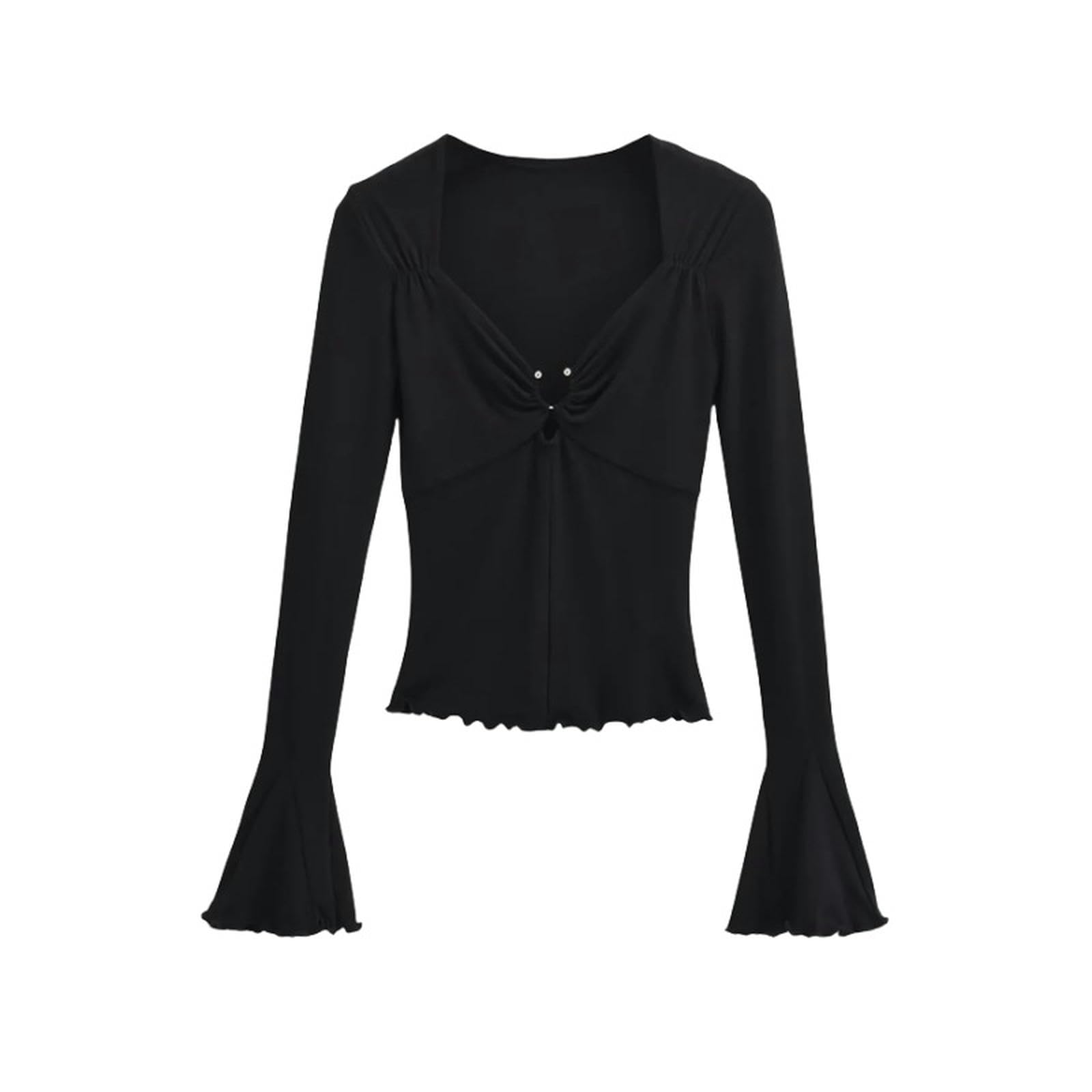 JOASIS Pulls Femme Col en V Poitrine Anneau Métallique Plissé Creux T - Shirt Femmes Tops-Blanc-m
