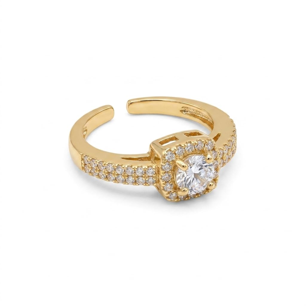 Mehndi Polish Gold-Tone American Diamond Ring Set | Elegant Solitaire CZ Engagement Rings with Baguette & Round Stones for Women & Girls-image-8