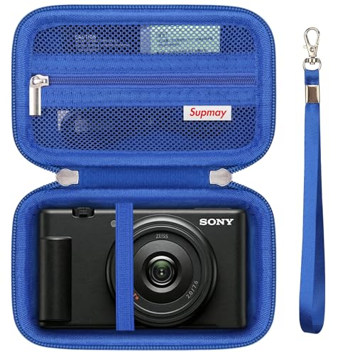 Image of Hard Travel Case for Sony ZV-1F / ZV-1 / ZV-1 II Digital Camera, Vlogger Camera Storage Holder Travel Bag with Zipper Mesh Pocket for Battery Pack, Charging Cable, USB Card, Blue
