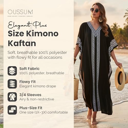 Image of Oussum Plus Size Kaftan Dresses for Women, Polyester Summer Caftan Cover Up Maxi Beach Dress, 1X-3X
