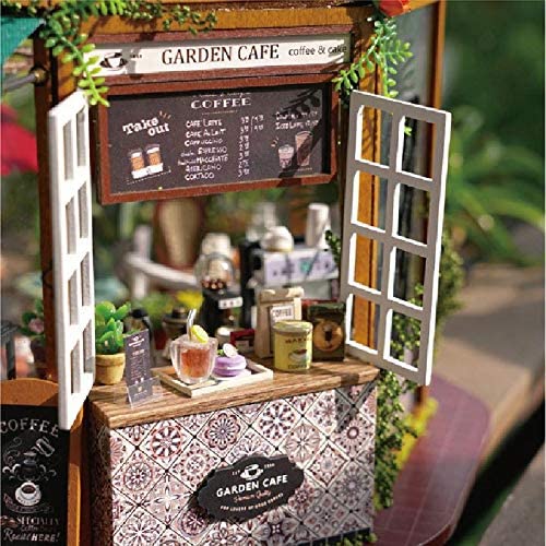 DIY Puppenhaus DIY Puppenhaus Holzhaus Holz Handmontiertes Gebäude Modell Blume Kaffee Kreatives Geschenk Mädchen – Bild 5