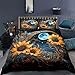CCoutueChen Vintage Sunflower Bedding Set King Size, Fantasy Amber Moon Duvet Cover for Girls Teens, 3 Piece Soft Microfiber Comforter Cover with Zipper Closure, 104