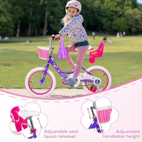 Image of WEIZE Girls Bike for 3-12 Years Old Kids, 14 16 20 Inch Kids Bike with Training Wheels, Streamers, Basket and Doll Seat, Children Bicycles with Coaster Brake, Multiple Colors