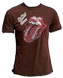100% Baumwolle Amplified Herren T-Shirt Braun Chocolate Brown Official The Rolling Stones Merchandise Strass Zunge Mit Löcher Hole Destressed Destroyed Special Edition Rare Rock Star Vintage Nähte Aussen ViP Rockstar Design XL 54