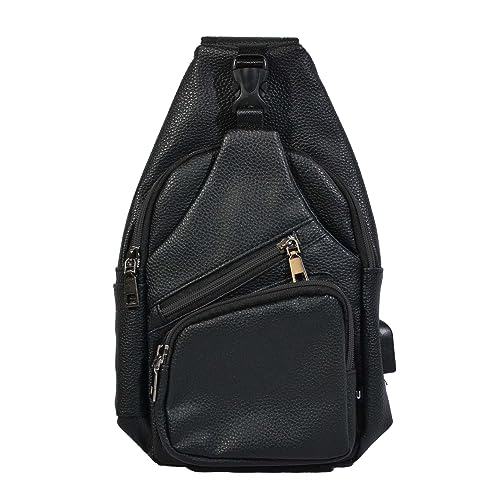Nupouch Mochila cruzada antirrobo, carga USB, mochila ligera para viajes, senderismo, uso diario, negro, cuero (Black Vegan Leather), Regular, Mochilas Daypack