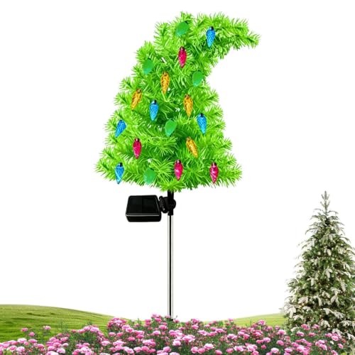 Árbol torcido con estacas para suelo solar: luces navideñas exteriores de fijación rápida