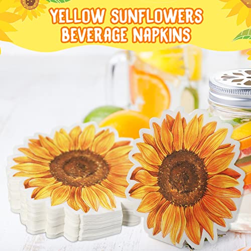 Kosiz 100 Pcs Flower Paper Napkins Flower Shaped Cocktail Napkins Floral Guest Napkin For Party Summer Birthday Home Supplies (Sunflower) #TOP3
