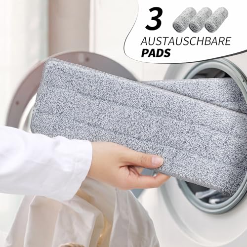 Masthome Wischmopp Set mit Eimer,2 in 1 Putzeimer mit Wischmop, Bodenwischer Set mit 3 Mikrofaser Wischpads, Wischer mit Auswringfunktion,Flachmopp Set für Laminat Hartholz Fliesen & Hartböden – Bild 7
