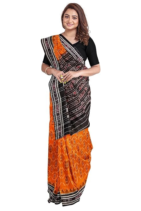 Image of Ikat Women's Cotton Saree, Handmade Pure Cotton Khandua Saree, Ikkat Orissa Traditional Handloom Saree Without Blouse