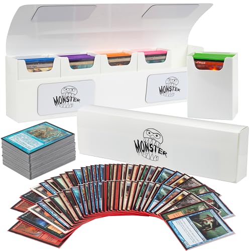 Monster Protectors Magnetic Five Deck Box - White, Holds 375 Gaming TCGs, Self-Locking Closure, Compatible w Standard & Smaller Size Gaming Trading Cards, Removable Construction