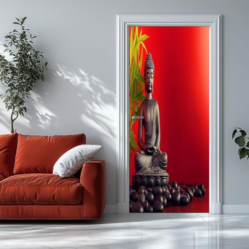 Pegatinas de Pared Meditación Piedra 77x200 cm Rojo Adhesivo Vinilos Puerta Pegatina Pared Murales para Cocina Sala de Baño Habitación Decorativos