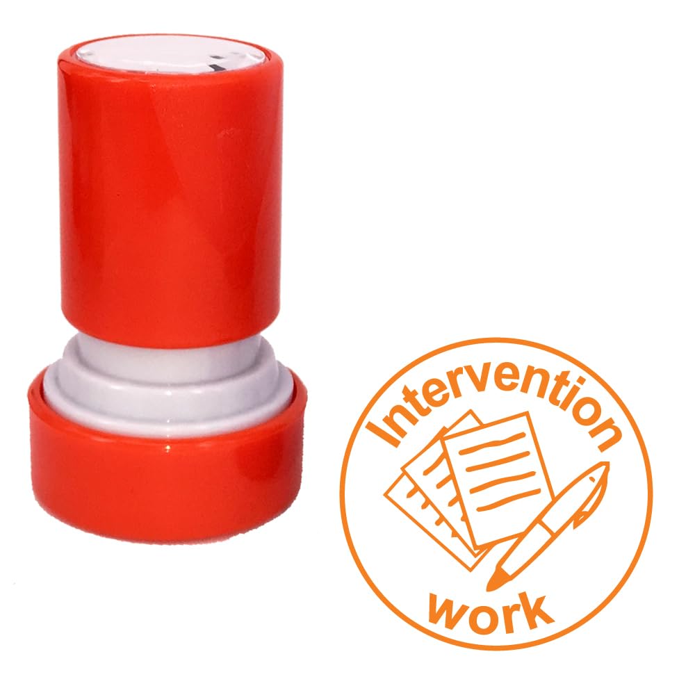Classroom Capers Orange Intervention Work Teacher Stamp. Self-Inking, 22Mm, Reinkable, Quality Stamper For Marking And Feedback. Ink