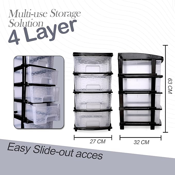 Image of KITCHIVO Plastic Modular Drawer Storage Chest Of Drawers Organizer Storage Box, Large Stomo Racks For Multipurpose Anti-slip Shoes Organizers (Transparent, 4 Layer)