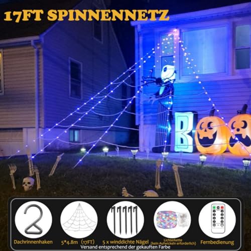 Maxee Halloween Dekoration Riesen Spinnennetz Lichter 390 LED Fernbedienung (8 Lichtmodi &Timer) Netz Lichter Dekoration – Ansicht 3