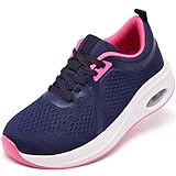 Wide Fit Trainers for Women Running Shoes Ladies Wide Toe Box Arch Support Memory Foam Plantar Fasciitis Orthopedic Shoes Lace Up Non Slip Breathable Tennis Shoes Navy UK 5