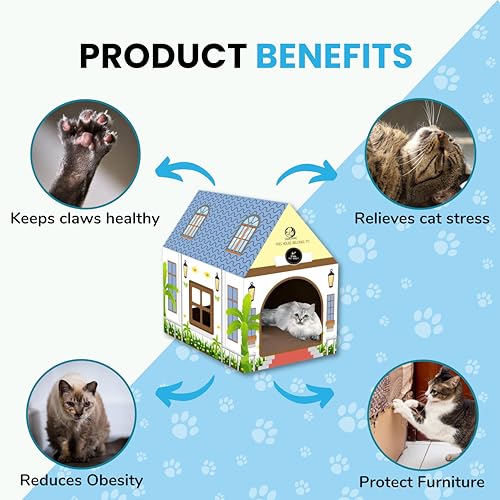 Image of Foodie Puppies Cardboard Scratch Pads with Catnip for Cats and Kittens - (Cottage Scratcher) | Cat Play House for Indoor, Cats Corrugated Scratcher Box for Furniture Protection