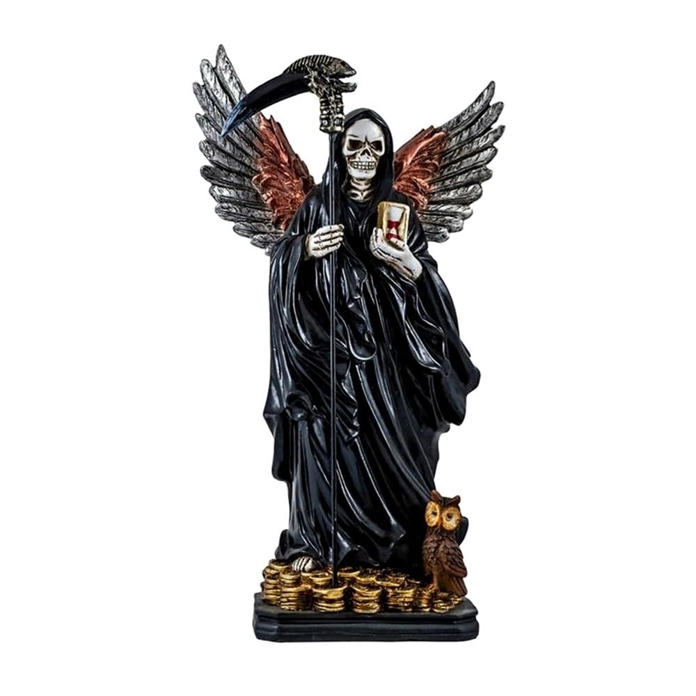 Santa Muerte figura 33 cm. color negro detalle alas imagen resina color