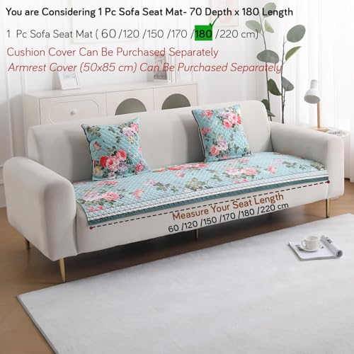 Image of HOKIPO 'LiefNest' Holland Velvet Sofa Cover Mat with Foam Filling for 1 /2 /3 Seater & L-Shape Sofa. Make Your Own Sofa Cover Set, Mat Size: 180(L) cm, Fresh Floral Pastel Blue (NEW-IN-825-D3)