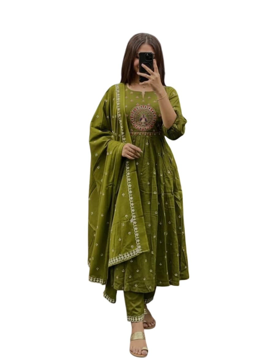 Women's Beautiful Cotton Silk With Embroidery Work with 3/4 Sleeve Salwar Suit For Women Readymade Anarkali Kurta and Pant with Dupatta For Any Occasion-picture-31