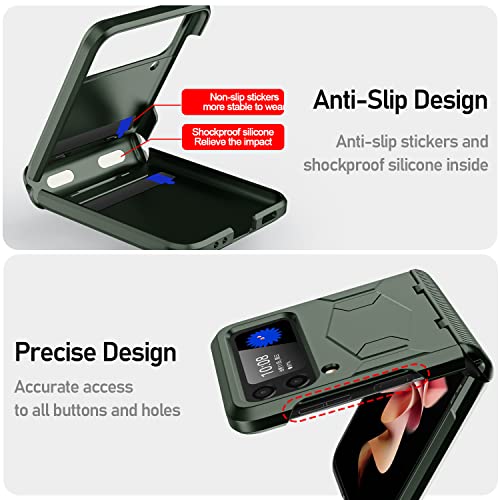Vizvera Galaxy Z Flip 3 5G Case (2021), Hinge Protection, Armor Design, Hard Pc, Comfortable Grip, Anti-Drop, Green #TOP6