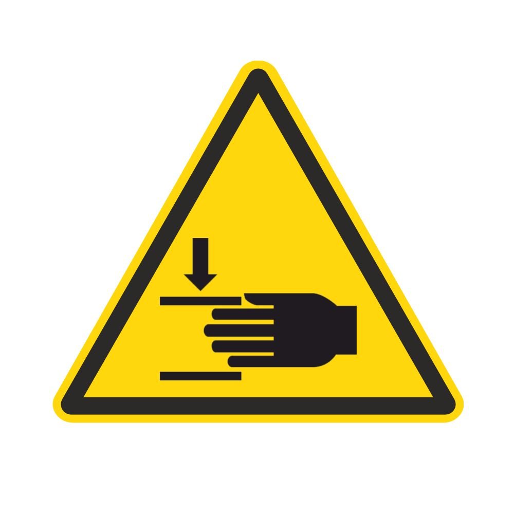 Señal de advertencia W024 – advertencia contra lesiones de mano – Pegatinas de pantalla – 100 mm – 250 unidades