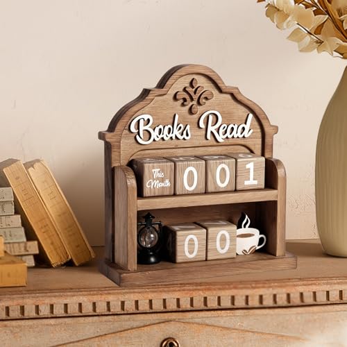 Wnsamoddy Books Read This Year Counter Aesthetic Bookshelf Decor & Bookish Library Decor Wood Reading Challenge Tracker - Thoughtful Book Lover Gift Book Club Gifts for Avid Readers & Bookworms