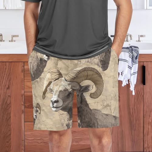 Men's Short Pajama Bottoms Sheep Bighorn Home Casual Sleep Pants 5