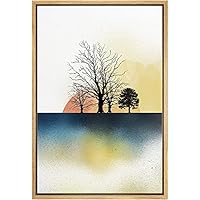 SIGNWIN Framed Canvas Print Wall Art Silhouette of Three Trees at Sunrise Nature Animals Digital Art Modern Art Minimalist Landscape Fun for Living Room, Bedroom, Office - 16