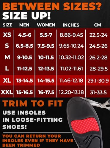 Image of CRUVHEAL 220+ lbs Plantar Fasciitis High Arch Support Insoles Men Women - Orthotic Shoe Inserts - Boot Work Shoe Insole (XL, Black)