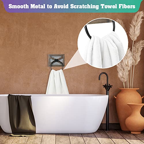 Kuledm TR100 Farmhouse Bathroom Rustic Towel Ring With Galvanized Metal& Black Metal - Rustic Warm Brown Wood Wall Mount Hand Towel Holder For Country Bathroom Decor thumb #5