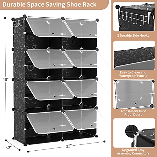 Rojasop Shoe Rack Organizer, 8-Tier Shoe Organizer 32 Pairs Portable Shoe Rack Organizer Shoes Storage Cabinet Shoe Racks For Closet Entryway Bedroom (Black, 2 By 8) #TOP2