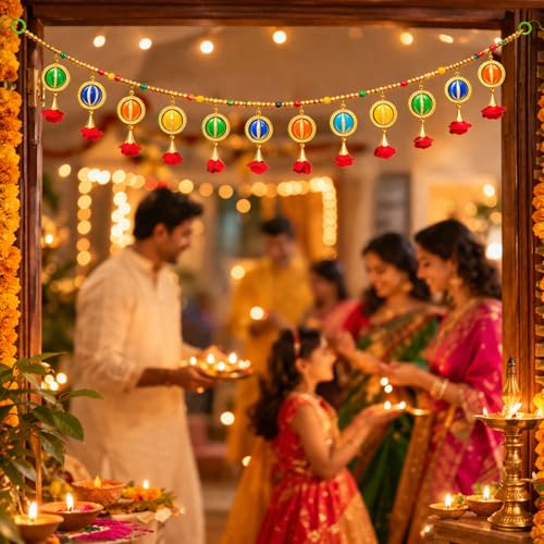 Image of iHandikart Decorative Toran for Door, Handmade Multicolor Toran with Beads & Tassels, Traditional Indian Door Hanging for Diwali, Wedding & Home Entrance Decoration Size (40 Inch)