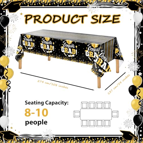 Image of OQOQ Graduation Decorations 2026 Tablecloth (Black,2 Packs), 54x108 Inches 2026 Graduation Congats Party Decorations Plastic Black Table Cloth Disposable Table Cover