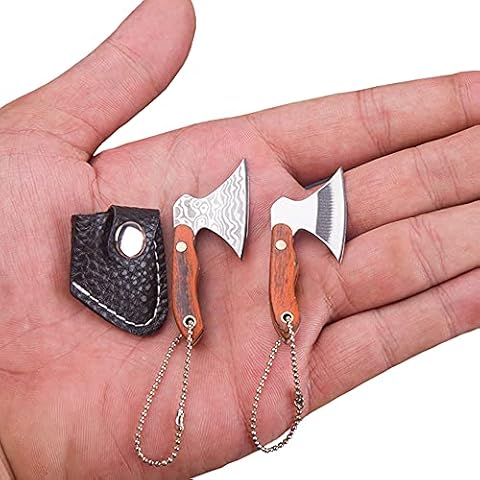 Epichao 2pcs Axe Shape Mini Pocket Knife Small Keychain Hatchet Tiny Thumb Multitool Box Cutter Tools Cover