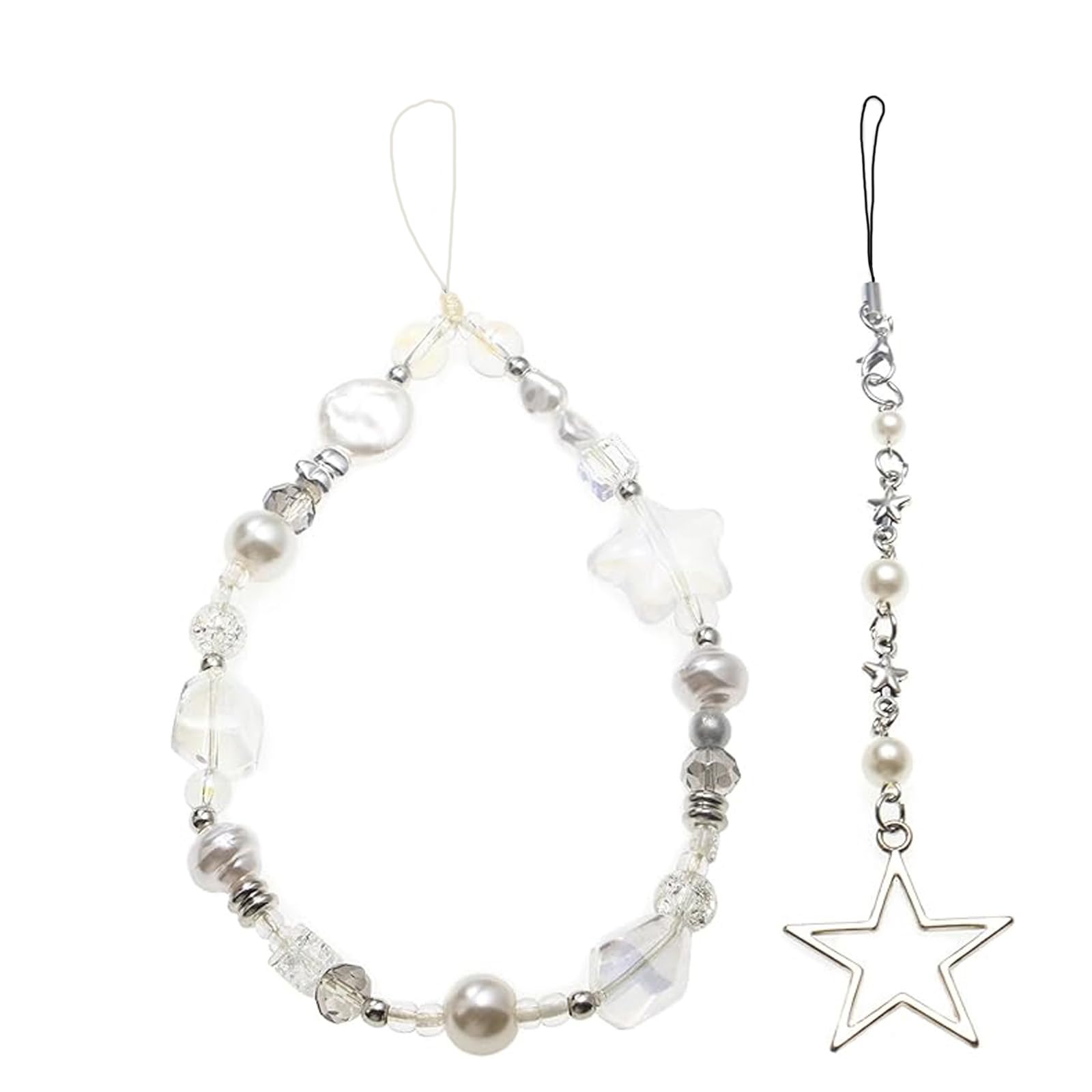 Yamobi Telefoonbedel Set - 2 Stuks Korte Parelketting Met Koi-vis En Ster Motif - Universele Telefoonhanger Y2K, Ook Voor Tas Of Sleutels