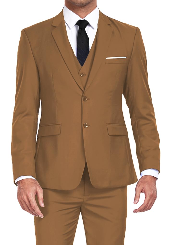 Men's Suits 3 Piece Slim Fit Dress Tuxedo for Men Two Button Solid Jacket Vest Pants Set