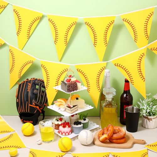 Image of Jetec 5 Pcs 49 Ft Softball Party Decorations Pennant Banner Pre-Assembled Sport Triangle Flag Bunting Garland for Softball Birthday Party Supplies Sport Theme Decorations