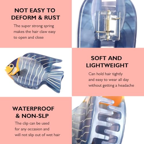 Blue Striped Fish Hair Claw Personalized Ocean Animal Acetate Hair Claw Clip for Women, Hair Clip Animal Acetate Cute Claw Clips Fit for Thick or Thin Hair