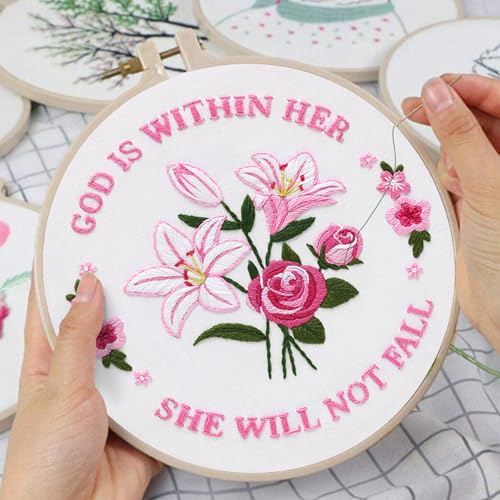Image of Louise Maelys Embroidery Kits for Beginners,Cross Stitch Kit for Adults,DIY Needlepoint with Easter Tulip Rose Flowers Pattern